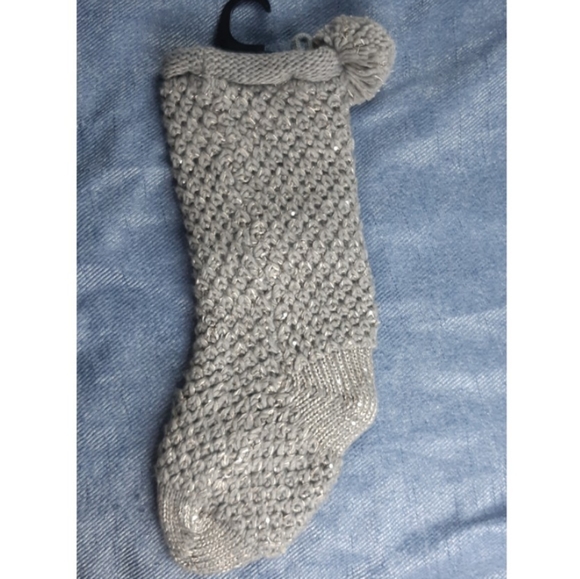 TIS THE SEASON Christmas grey knitted stocking - Picture 2 of 4